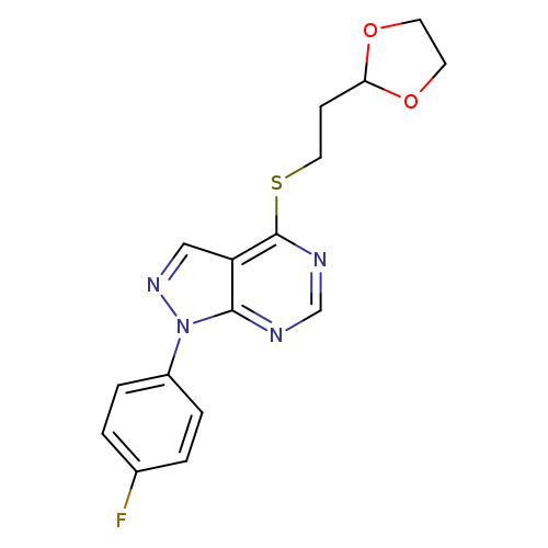 4-{[2-(1,3-dioxolan-2-yl)ethyl]sulfanyl}-1-(4-fluorophenyl)-1H-pyrazolo[3,4-d]pyrimidine