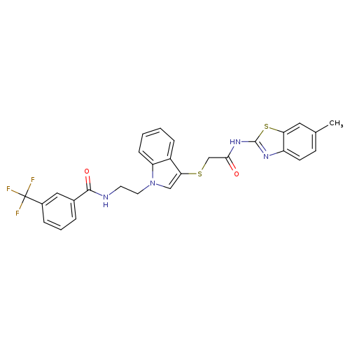 N-{2-[3-({[(6-methyl-1,3-benzothiazol-2-yl)carbamoyl]methyl}sulfanyl)-1H-indol-1-yl]ethyl}-3-(trifluoromethyl)benzamide