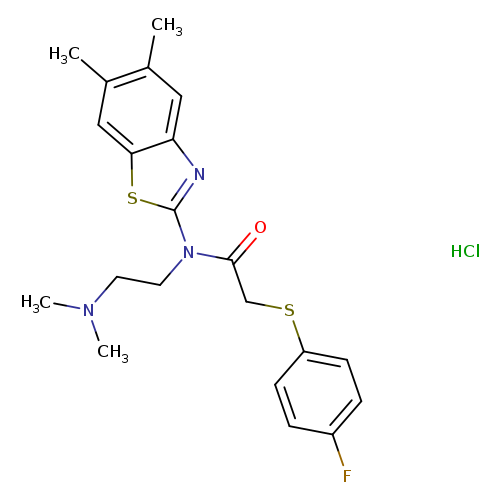 N-(5,6-dimethyl-1,3-benzothiazol-2-yl)-N-[2-(dimethylamino)ethyl]-2-[(4-fluorophenyl)sulfanyl]acetamide hydrochloride