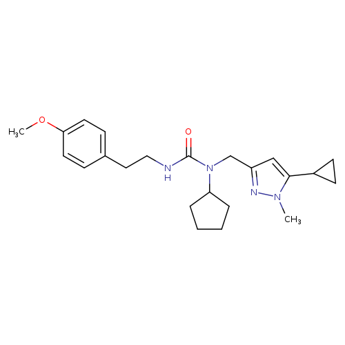 3-cyclopentyl-3-[(5-cyclopropyl-1-methyl-1H-pyrazol-3-yl)methyl]-1-[2-(4-methoxyphenyl)ethyl]urea