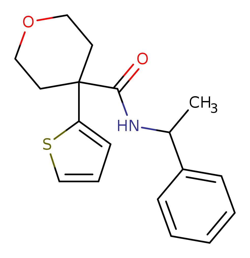 N-(1-phenylethyl)-4-(thiophen-2-yl)oxane-4-carboxamide