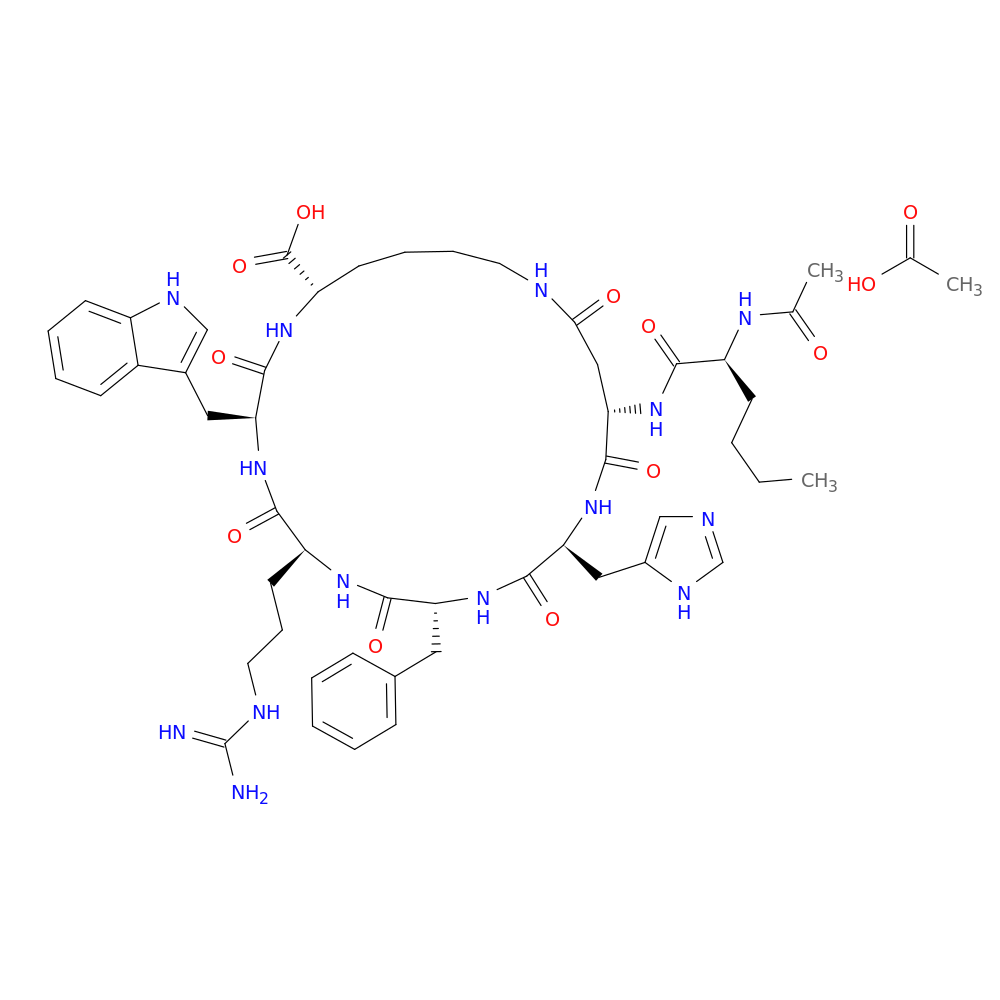 (3S,6S,9R,12S,15S,23S)-12-((1H-Imidazol-5-yl)methyl)-3-((1H-indol-3-yl)methyl)-15-((S)-2-acetamidohexanamido)-9-benzyl-6-(3-guanidinopropyl)-2,5,8,11,14,17-hexaoxo-1,4,7,10,13,18-hexaazacyclotricosane-23-carboxylic acid acetic acid