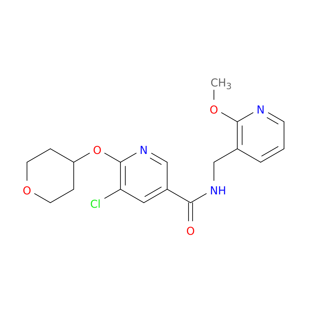 5-chloro-N-[(2-methoxypyridin-3-yl)methyl]-6-(oxan-4-yloxy)pyridine-3-carboxamide