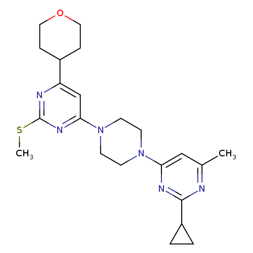 4-[4-(2-cyclopropyl-6-methylpyrimidin-4-yl)piperazin-1-yl]-2-(methylsulfanyl)-6-(oxan-4-yl)pyrimidine