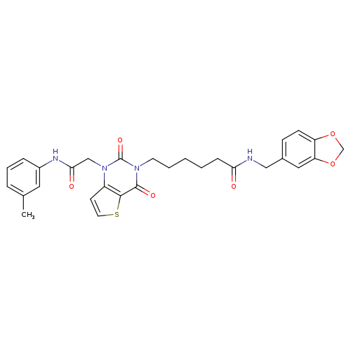 N-[(2H-1,3-benzodioxol-5-yl)methyl]-6-(1-{[(3-methylphenyl)carbamoyl]methyl}-2,4-dioxo-1H,2H,3H,4H-thieno[3,2-d]pyrimidin-3-yl)hexanamide