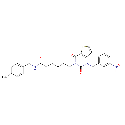 N-[(4-methylphenyl)methyl]-6-{1-[(3-nitrophenyl)methyl]-2,4-dioxo-1H,2H,3H,4H-thieno[3,2-d]pyrimidin-3-yl}hexanamide