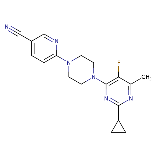 6-[4-(2-cyclopropyl-5-fluoro-6-methylpyrimidin-4-yl)piperazin-1-yl]pyridine-3-carbonitrile