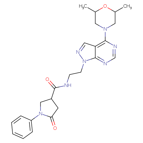 N-{2-[4-(2,6-dimethylmorpholin-4-yl)-1H-pyrazolo[3,4-d]pyrimidin-1-yl]ethyl}-5-oxo-1-phenylpyrrolidine-3-carboxamide