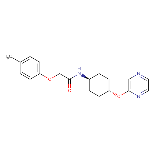 2-(4-methylphenoxy)-N-[(1r,4r)-4-(pyrazin-2-yloxy)cyclohexyl]acetamide