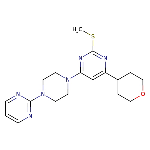 2-(methylsulfanyl)-4-(oxan-4-yl)-6-[4-(pyrimidin-2-yl)piperazin-1-yl]pyrimidine