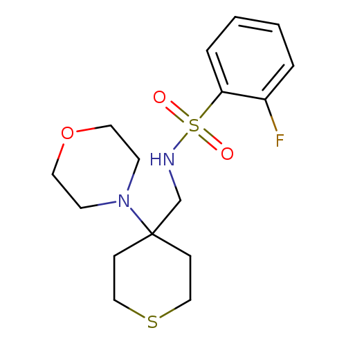 2-fluoro-N-{[4-(morpholin-4-yl)thian-4-yl]methyl}benzene-1-sulfonamide