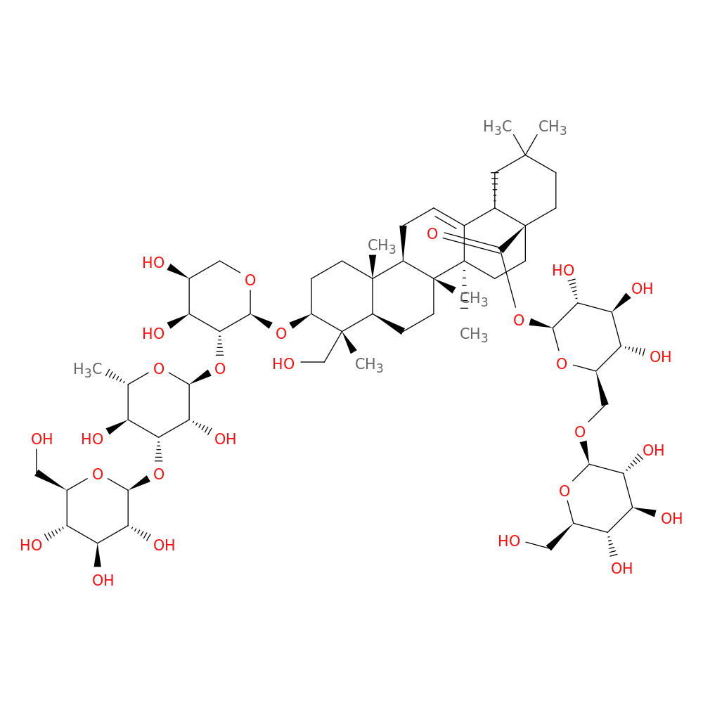 Olean-12-en-28-oic acid, 3-[(O-β-D-glucopyranosyl-(1→3)-O-6-deoxy-α-L-mannopyranosyl-(1→2)-α-L-arabinopyranosyl)oxy]-23-hydroxy-, 6-O-β-D-glucopyranosyl-β-D-glucopyranosyl ester, (3β,4α)-
