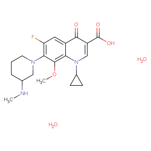 3-Quinolinecarboxylic acid, 1-cyclopropyl-6-fluoro-1,4-dihydro-8-methoxy-7-[3-(methylamino)-1-piperidinyl]-4-oxo-, hydrate (1:2)
