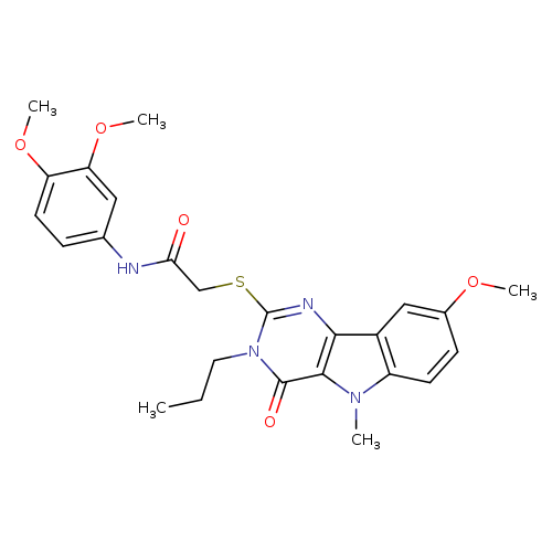 N-(3,4-dimethoxyphenyl)-2-({8-methoxy-5-methyl-4-oxo-3-propyl-3H,4H,5H-pyrimido[5,4-b]indol-2-yl}sulfanyl)acetamide