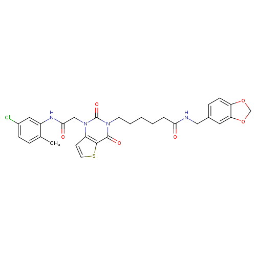 N-[(2H-1,3-benzodioxol-5-yl)methyl]-6-(1-{[(5-chloro-2-methylphenyl)carbamoyl]methyl}-2,4-dioxo-1H,2H,3H,4H-thieno[3,2-d]pyrimidin-3-yl)hexanamide