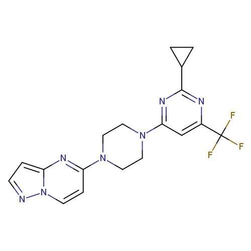 2-cyclopropyl-4-(4-{pyrazolo[1,5-a]pyrimidin-5-yl}piperazin-1-yl)-6-(trifluoromethyl)pyrimidine