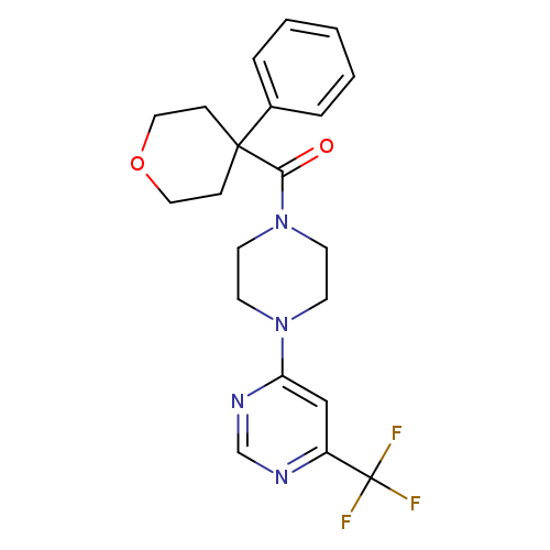 4-[4-(4-phenyloxane-4-carbonyl)piperazin-1-yl]-6-(trifluoromethyl)pyrimidine