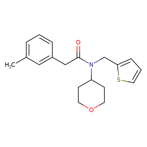 2-(3-methylphenyl)-N-(oxan-4-yl)-N-[(thiophen-2-yl)methyl]acetamide