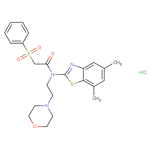 2-(benzenesulfonyl)-N-(5,7-dimethyl-1,3-benzothiazol-2-yl)-N-[2-(morpholin-4-yl)ethyl]acetamide hydrochloride