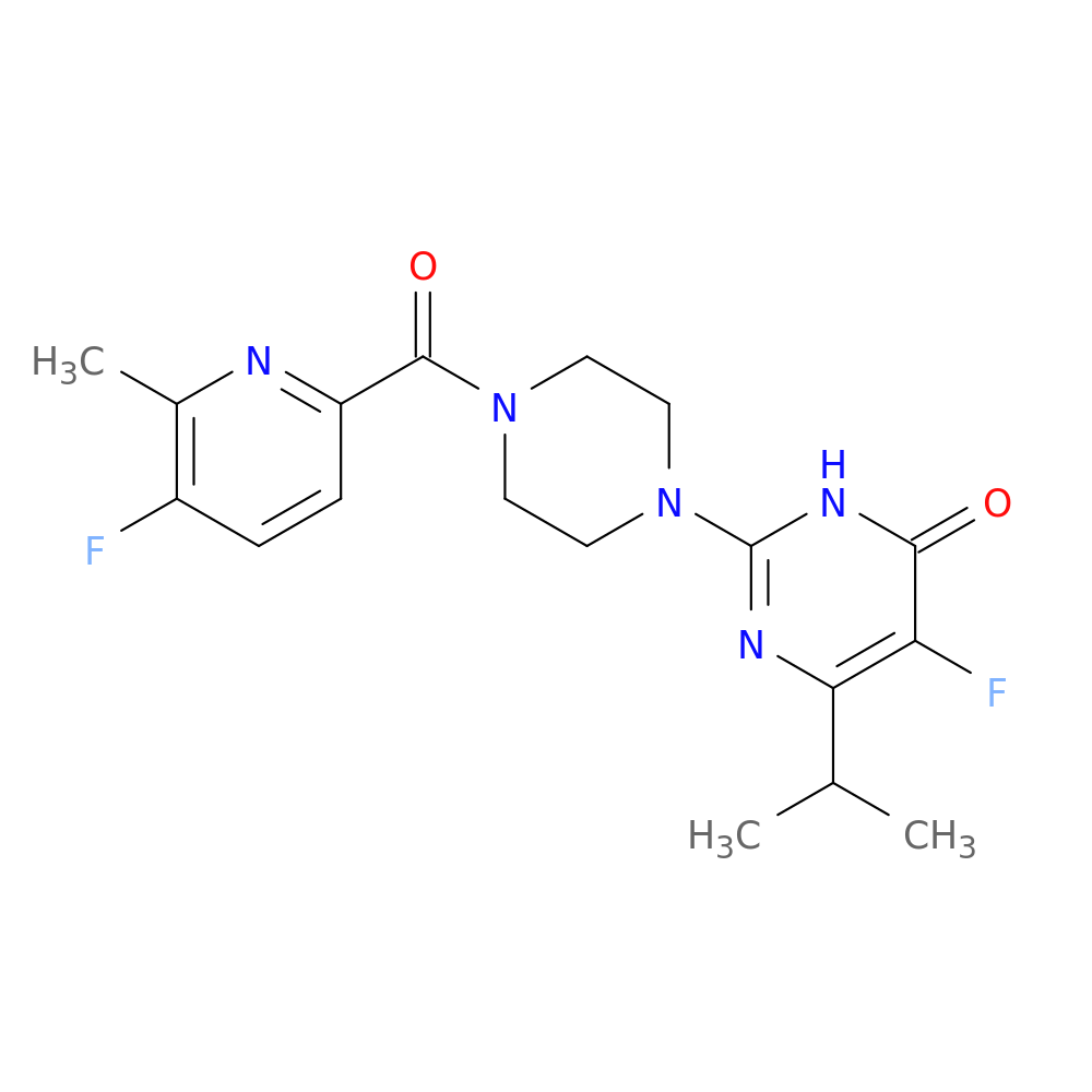 5-fluoro-2-[4-(5-fluoro-6-methylpyridine-2-carbonyl)piperazin-1-yl]-6-(propan-2-yl)-3,4-dihydropyrimidin-4-one