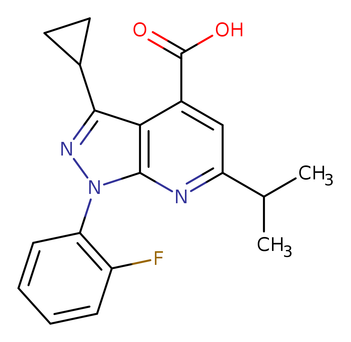 3-cyclopropyl-1-(2-fluorophenyl)-6-(propan-2-yl)-1H-pyrazolo[3,4-b]pyridine-4-carboxylic acid