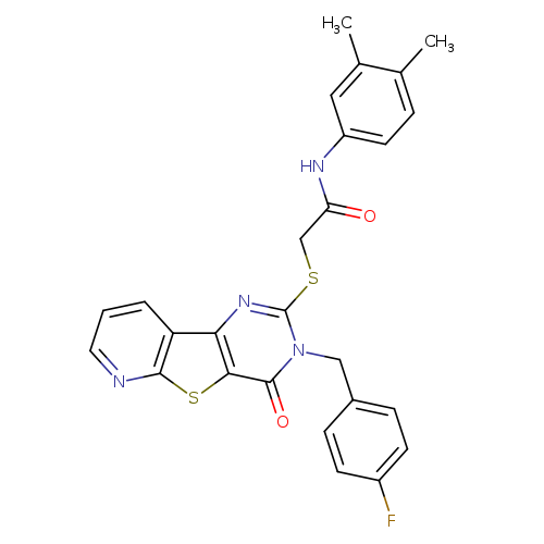 N-(3,4-dimethylphenyl)-2-({5-[(4-fluorophenyl)methyl]-6-oxo-8-thia-3,5,10-triazatricyclo[7.4.0.0^{2,7}]trideca-1(9),2(7),3,10,12-pentaen-4-yl}sulfanyl)acetamide