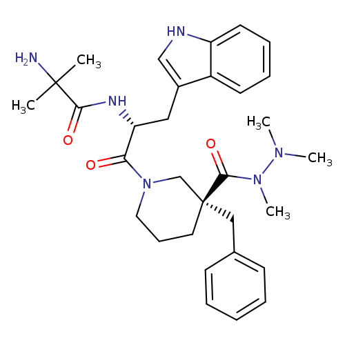 3-Piperidinecarboxylic acid, 1-[(2R)-2-[(2-amino-2-methyl-1-oxopropyl)amino]-3-(1H-indol-3-yl)-1-oxopropyl]-3-(phenylmethyl)-, 1,2,2-trimethylhydrazide, (3R)-