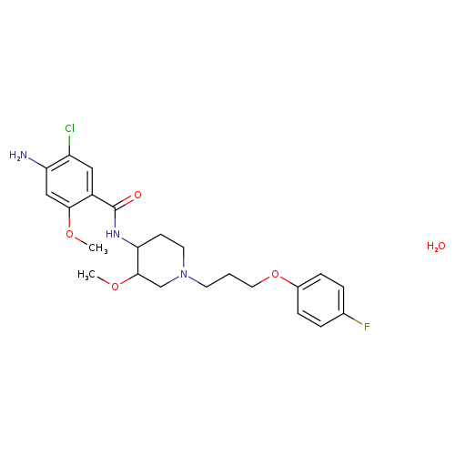 Benzamide, 4-amino-5-chloro-N-[(3R,4S)-1-[3-(4-fluorophenoxy)propyl]-3-methoxy-4-piperidinyl]-2-methoxy-, hydrate (1:1), rel-
