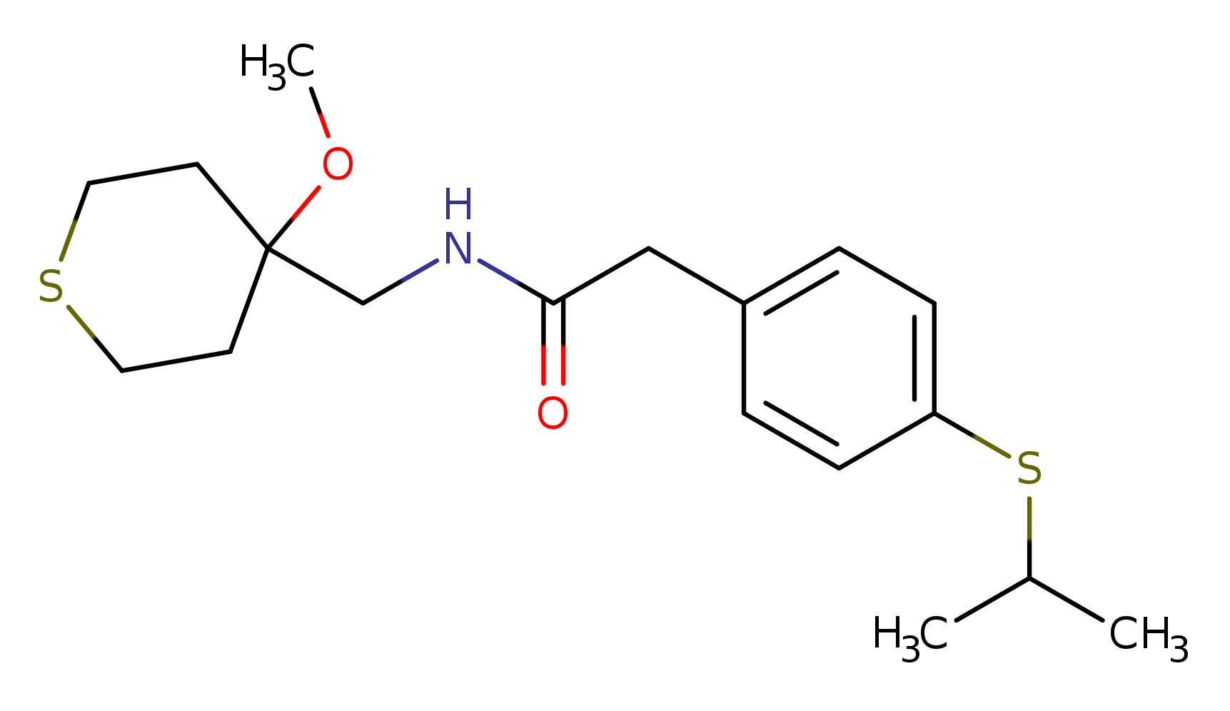 N-[(4-methoxythian-4-yl)methyl]-2-[4-(propan-2-ylsulfanyl)phenyl]acetamide