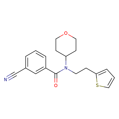 3-cyano-N-(oxan-4-yl)-N-[2-(thiophen-2-yl)ethyl]benzamide