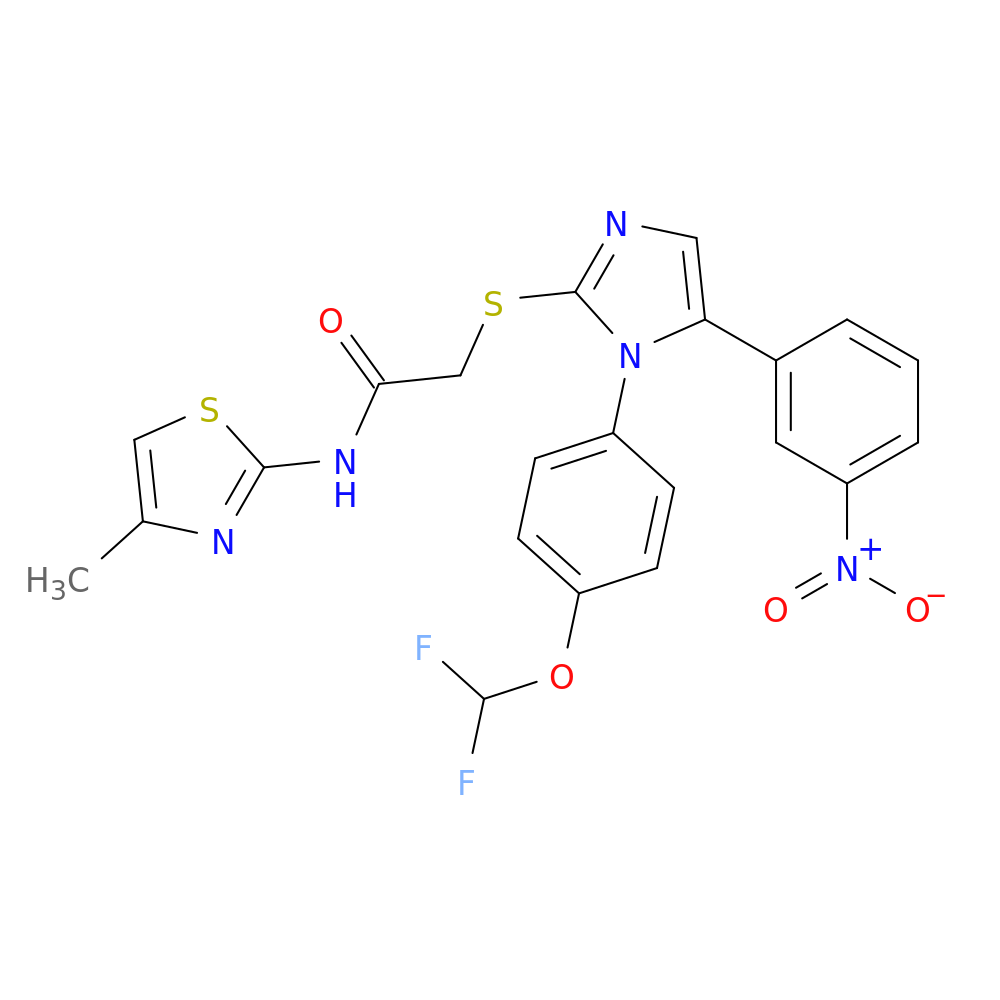 2-({1-[4-(difluoromethoxy)phenyl]-5-(3-nitrophenyl)-1H-imidazol-2-yl}sulfanyl)-N-(4-methyl-1,3-thiazol-2-yl)acetamide