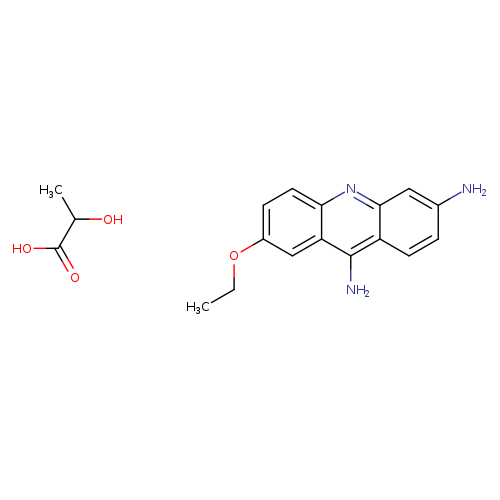 Propanoic acid, 2-hydroxy-, compd. with 7-ethoxy-3,9-acridinediamine(1:1)OTHER CA INDEX NAMES:3,9-Acridinediamine, 7-ethoxy-, 2-hydroxypropanoate (1:1)