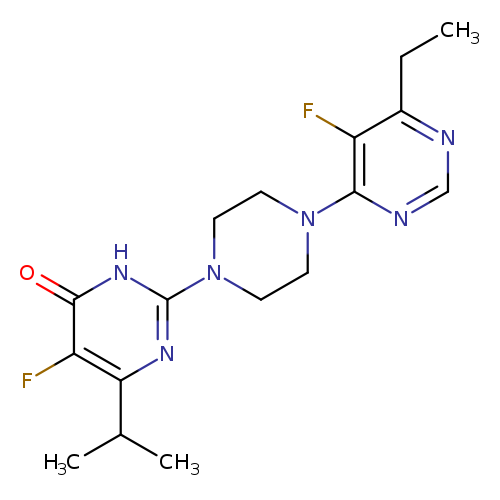 2-[4-(6-ethyl-5-fluoropyrimidin-4-yl)piperazin-1-yl]-5-fluoro-6-(propan-2-yl)-3,4-dihydropyrimidin-4-one