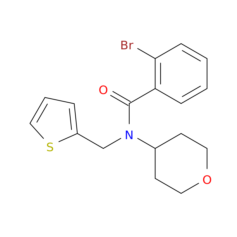 2-bromo-N-(oxan-4-yl)-N-[(thiophen-2-yl)methyl]benzamide