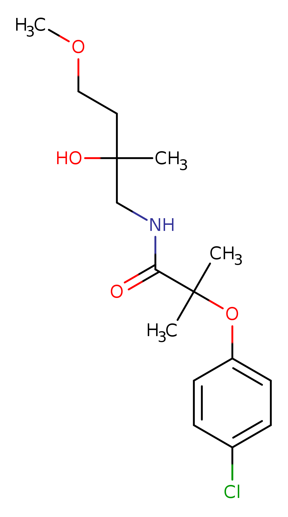 2-(4-chlorophenoxy)-N-(2-hydroxy-4-methoxy-2-methylbutyl)-2-methylpropanamide