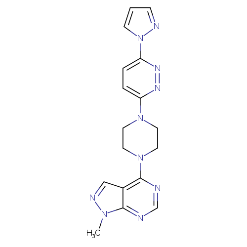 3-(4-{1-methyl-1H-pyrazolo[3,4-d]pyrimidin-4-yl}piperazin-1-yl)-6-(1H-pyrazol-1-yl)pyridazine