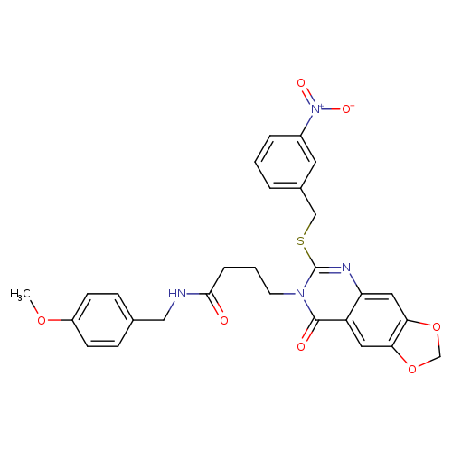 N-[(4-methoxyphenyl)methyl]-4-(6-{[(3-nitrophenyl)methyl]sulfanyl}-8-oxo-2H,7H,8H-[1,3]dioxolo[4,5-g]quinazolin-7-yl)butanamide