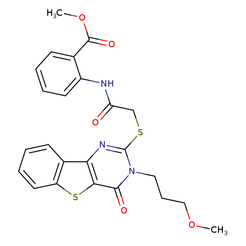methyl 2-(2-{[5-(3-methoxypropyl)-6-oxo-8-thia-3,5-diazatricyclo[7.4.0.0^{2,7}]trideca-1(9),2(7),3,10,12-pentaen-4-yl]sulfanyl}acetamido)benzoate