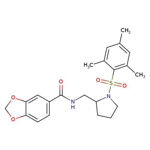 N-{[1-(2,4,6-trimethylbenzenesulfonyl)pyrrolidin-2-yl]methyl}-2H-1,3-benzodioxole-5-carboxamide