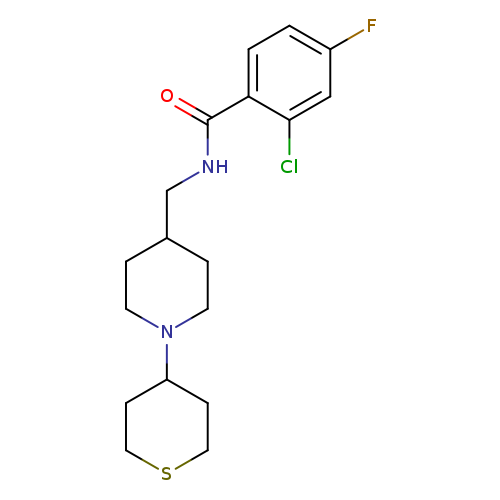 2-chloro-4-fluoro-N-{[1-(thian-4-yl)piperidin-4-yl]methyl}benzamide