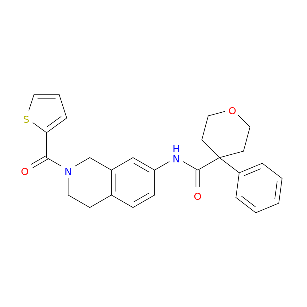 4-phenyl-N-[2-(thiophene-2-carbonyl)-1,2,3,4-tetrahydroisoquinolin-7-yl]oxane-4-carboxamide