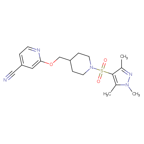 2-({1-[(1,3,5-trimethyl-1H-pyrazol-4-yl)sulfonyl]piperidin-4-yl}methoxy)pyridine-4-carbonitrile