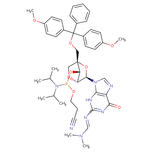 (1R,3R,4R,7S)-1-((Bis(4-Methoxyphenyl)(Phenyl)Methoxy)Methyl)-3-(2-(((Dimethylamino)Methylene)Amino)-6-Oxo-3H-Purin-9(6H)-Yl)-2,5-Dioxabicyclo[2.2.1]Heptan-7-Yl (2-Cyanoethyl) Diisopropylphosphoramidite