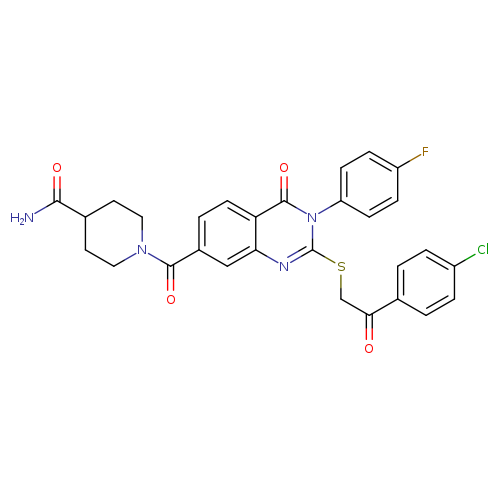1-(2-{[2-(4-chlorophenyl)-2-oxoethyl]sulfanyl}-3-(4-fluorophenyl)-4-oxo-3,4-dihydroquinazoline-7-carbonyl)piperidine-4-carboxamide