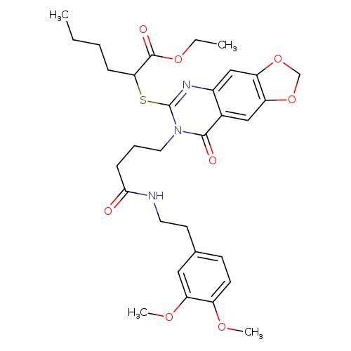 ethyl 2-{[7-(3-{[2-(3,4-dimethoxyphenyl)ethyl]carbamoyl}propyl)-8-oxo-2H,7H,8H-[1,3]dioxolo[4,5-g]quinazolin-6-yl]sulfanyl}hexanoate
