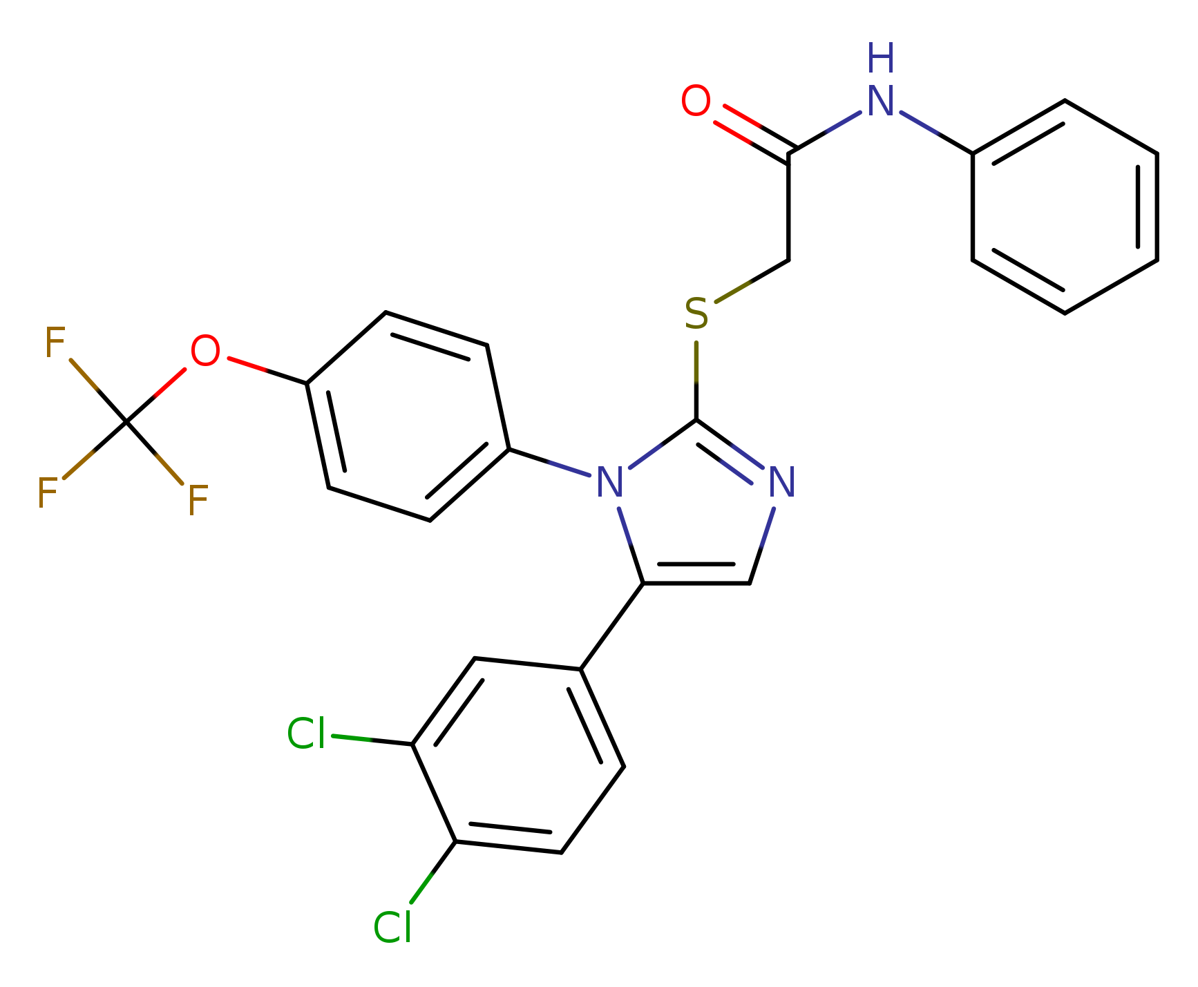 2-{[5-(3,4-dichlorophenyl)-1-[4-(trifluoromethoxy)phenyl]-1H-imidazol-2-yl]sulfanyl}-N-phenylacetamide