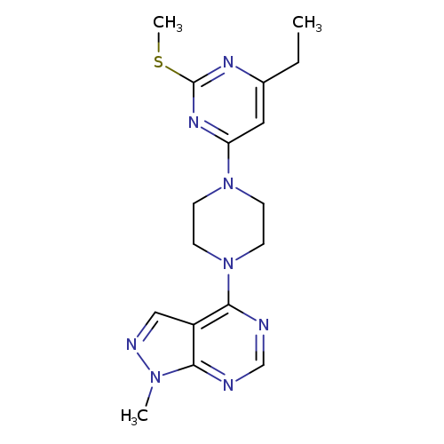 4-ethyl-6-(4-{1-methyl-1H-pyrazolo[3,4-d]pyrimidin-4-yl}piperazin-1-yl)-2-(methylsulfanyl)pyrimidine