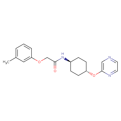 2-(3-methylphenoxy)-N-[(1r,4r)-4-(pyrazin-2-yloxy)cyclohexyl]acetamide