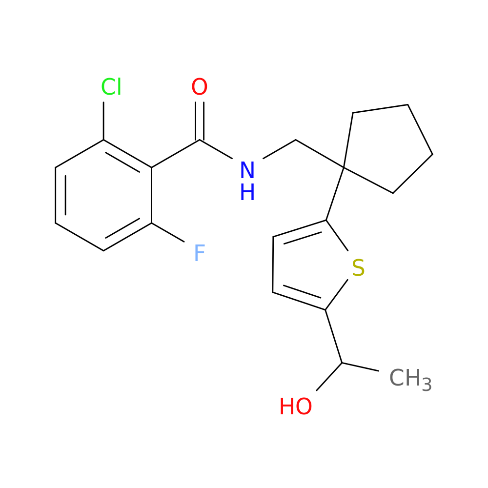 2-chloro-6-fluoro-N-({1-[5-(1-hydroxyethyl)thiophen-2-yl]cyclopentyl}methyl)benzamide