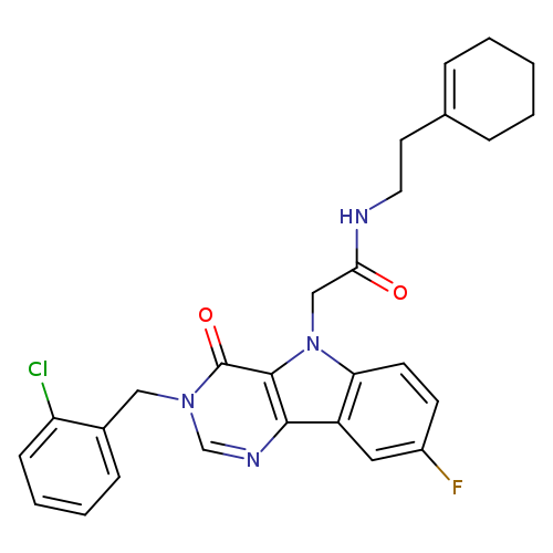 2-{3-[(2-chlorophenyl)methyl]-8-fluoro-4-oxo-3H,4H,5H-pyrimido[5,4-b]indol-5-yl}-N-[2-(cyclohex-1-en-1-yl)ethyl]acetamide